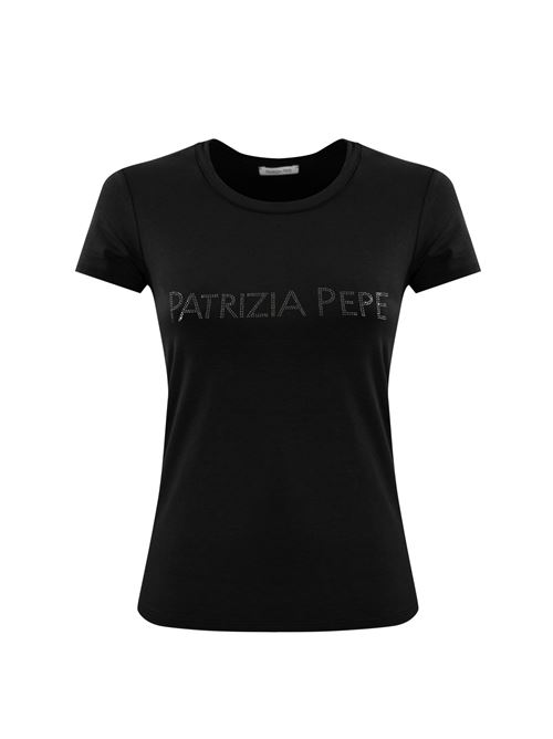 T-shirt in viscosa nero con logo strass Patrizia Pepe | CM1419 J013K103